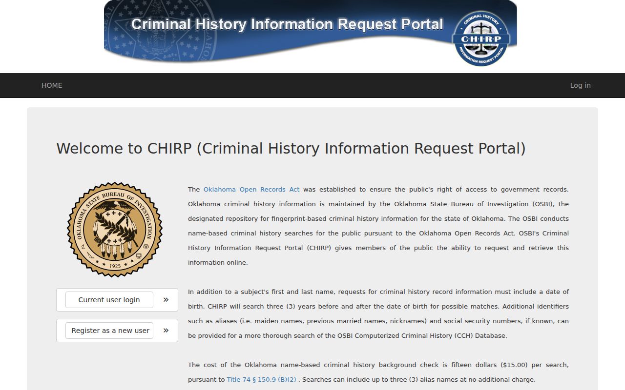 Oklahoma arrest records and court charges CHIRP login