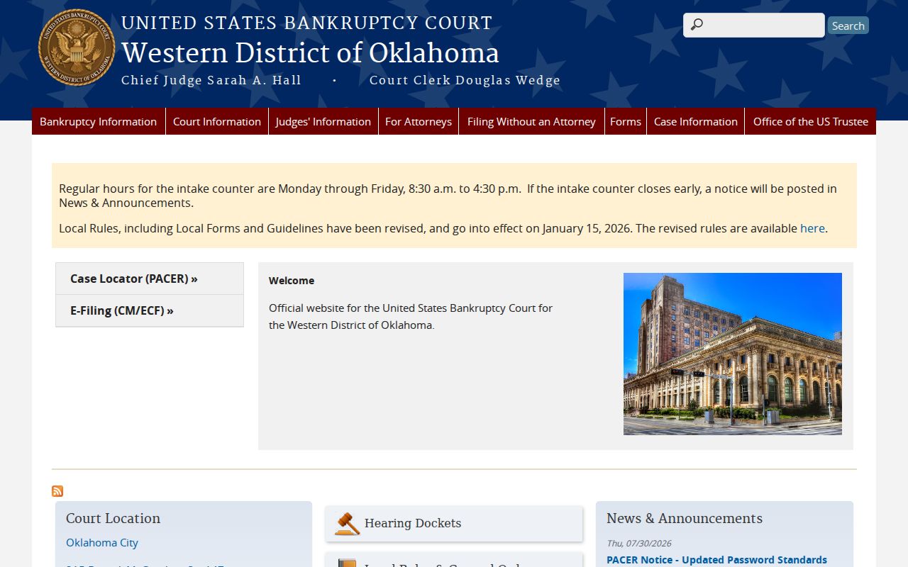 Oklahoma court clerks and Western District bankruptcy court