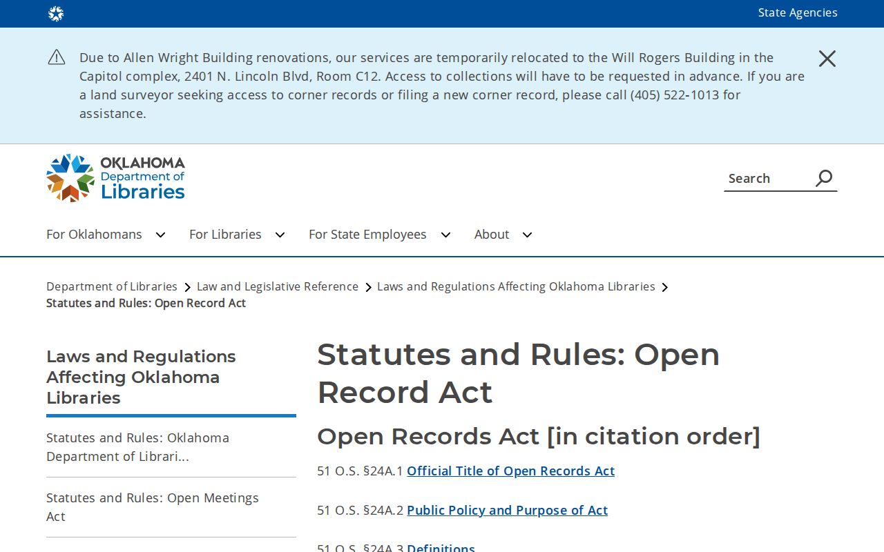Oklahoma court records and Open Records Act resources