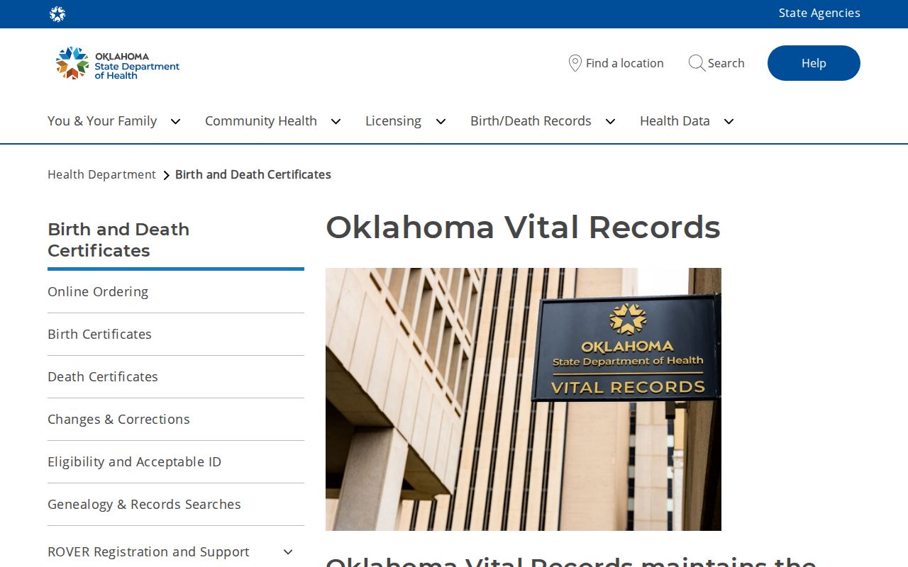 Oklahoma court records routing and state vital records page