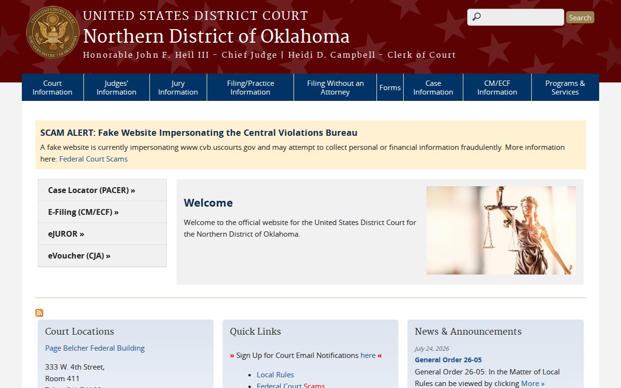 Oklahoma court system Northern District federal court