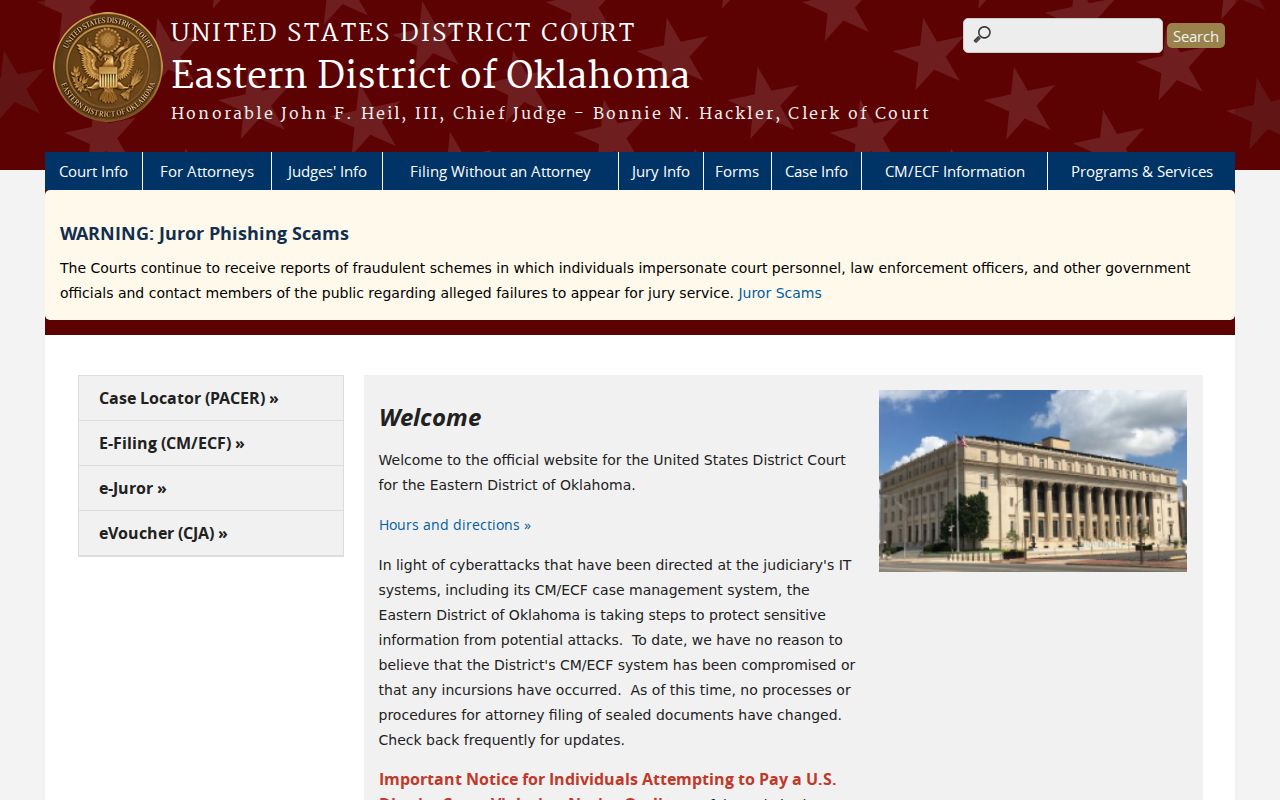 Oklahoma court system Eastern District federal court