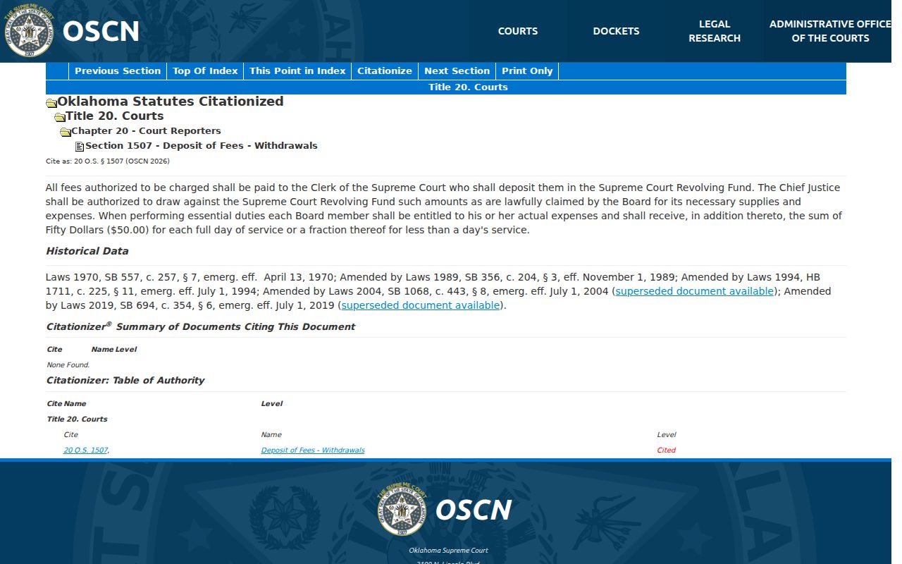Oklahoma criminal court records expungement statute page