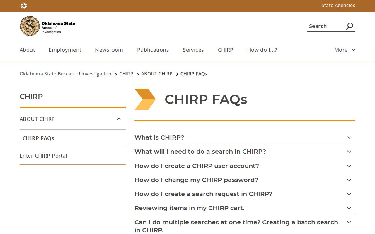 Oklahoma criminal court records CHIRP information page