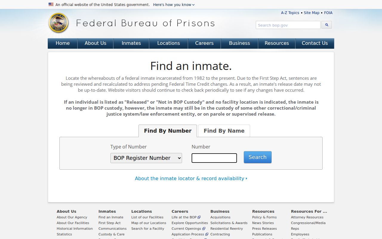 Oklahoma inmate records federal Bureau of Prisons locator