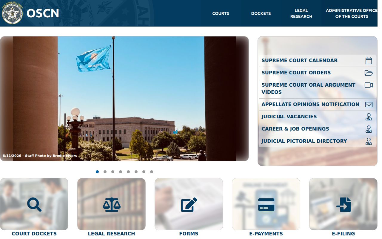 Oklahoma court records gateway on OSCN