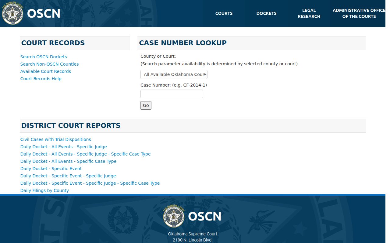 Oklahoma court records search fields in OSCN