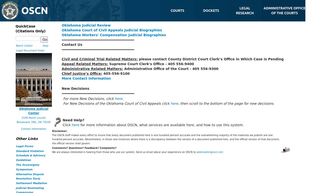 Oklahoma court records legal research portal